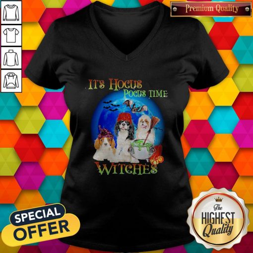Shih Tzu Dogs It’s Hocus Pocus Time Witches Halloween V-neck