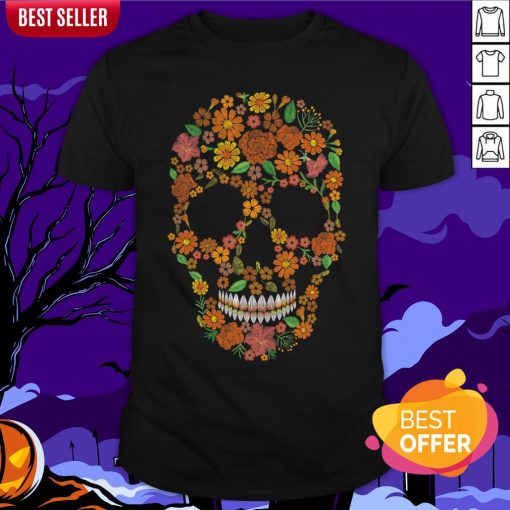 Sugar Skulls Monochrome Flower Dia De Muertos Day Of The Dead Shirt