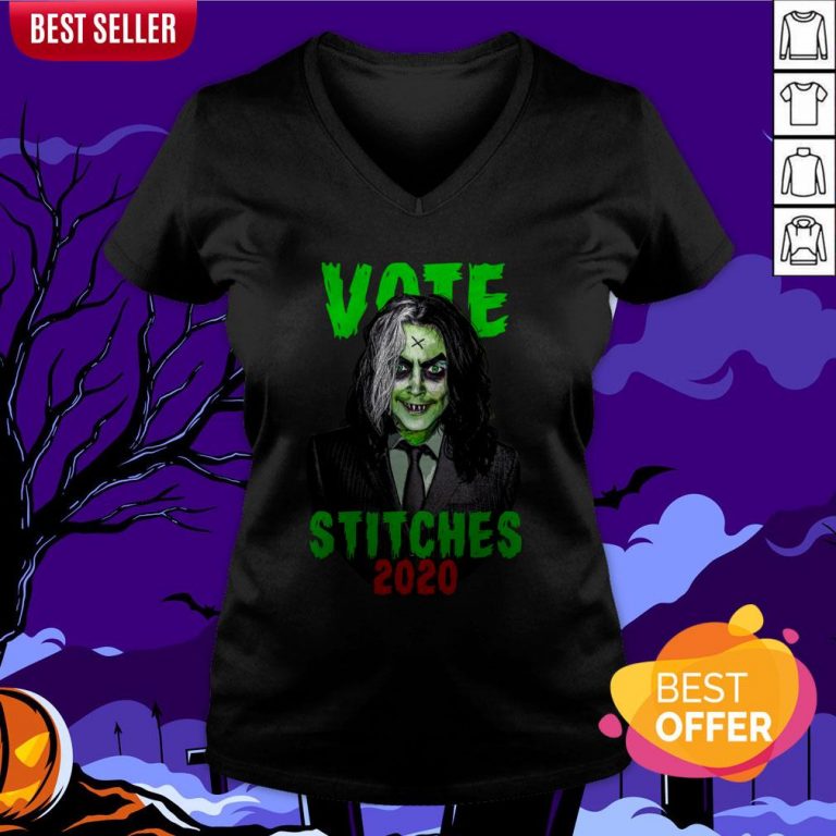 Vote Stitches 2020 Spooky Halloween Vintage V-neck