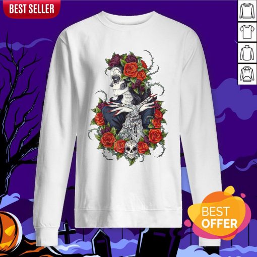 Сalavera Rose Sugar Skull Girl Day Of Dead Muertos Sweatshirt