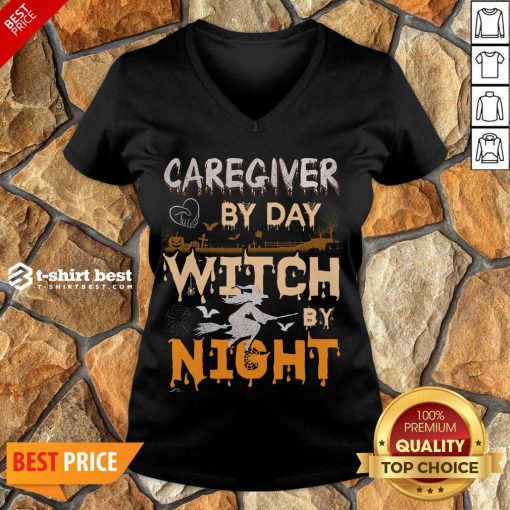 Funny Halloween Caregiver By Day Witch By Night V-neck- Design By T-shirtbest.com