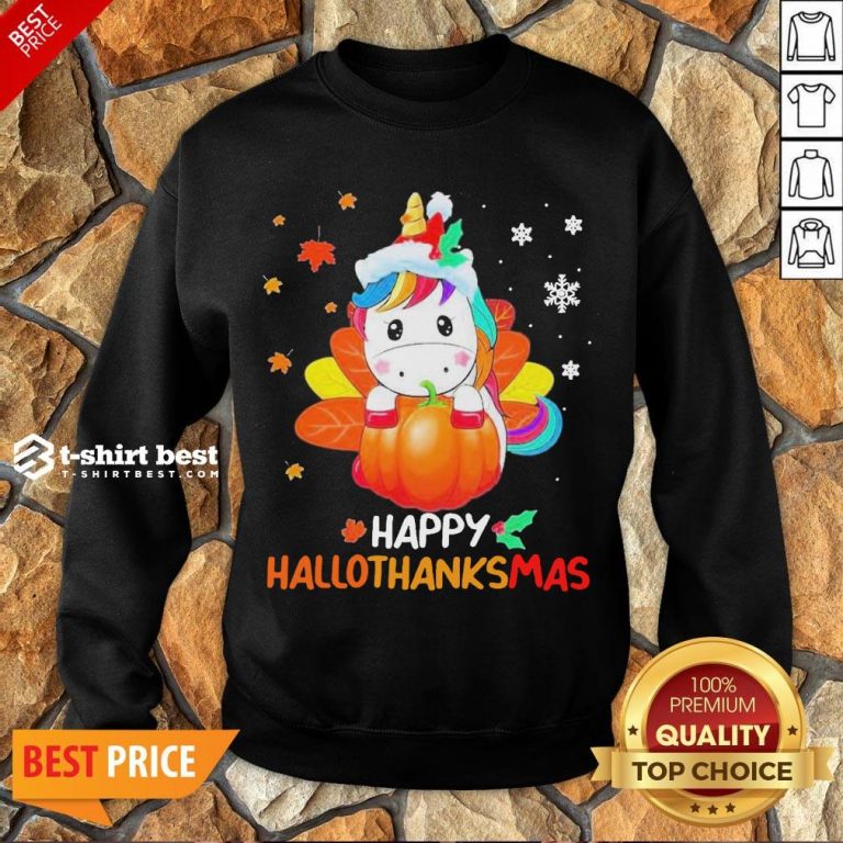 Nice Unicorn Happy Hallothanksmas Sweatshirt- Design By T-shirtbest.com