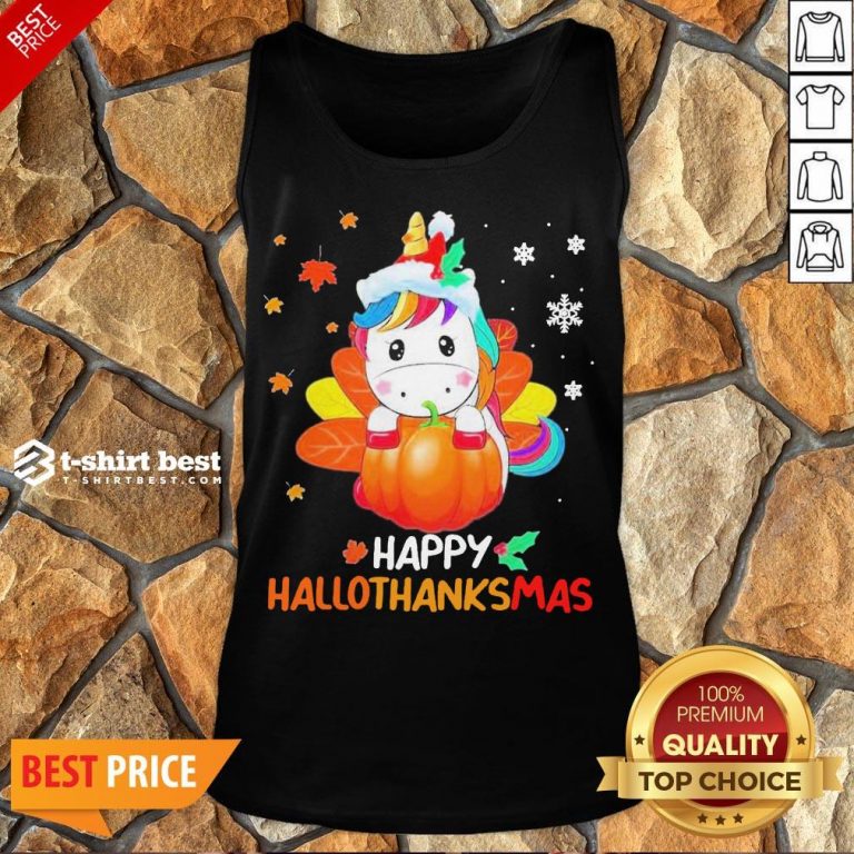 Nice Unicorn Happy Hallothanksmas Tank Top- Design By T-shirtbest.com