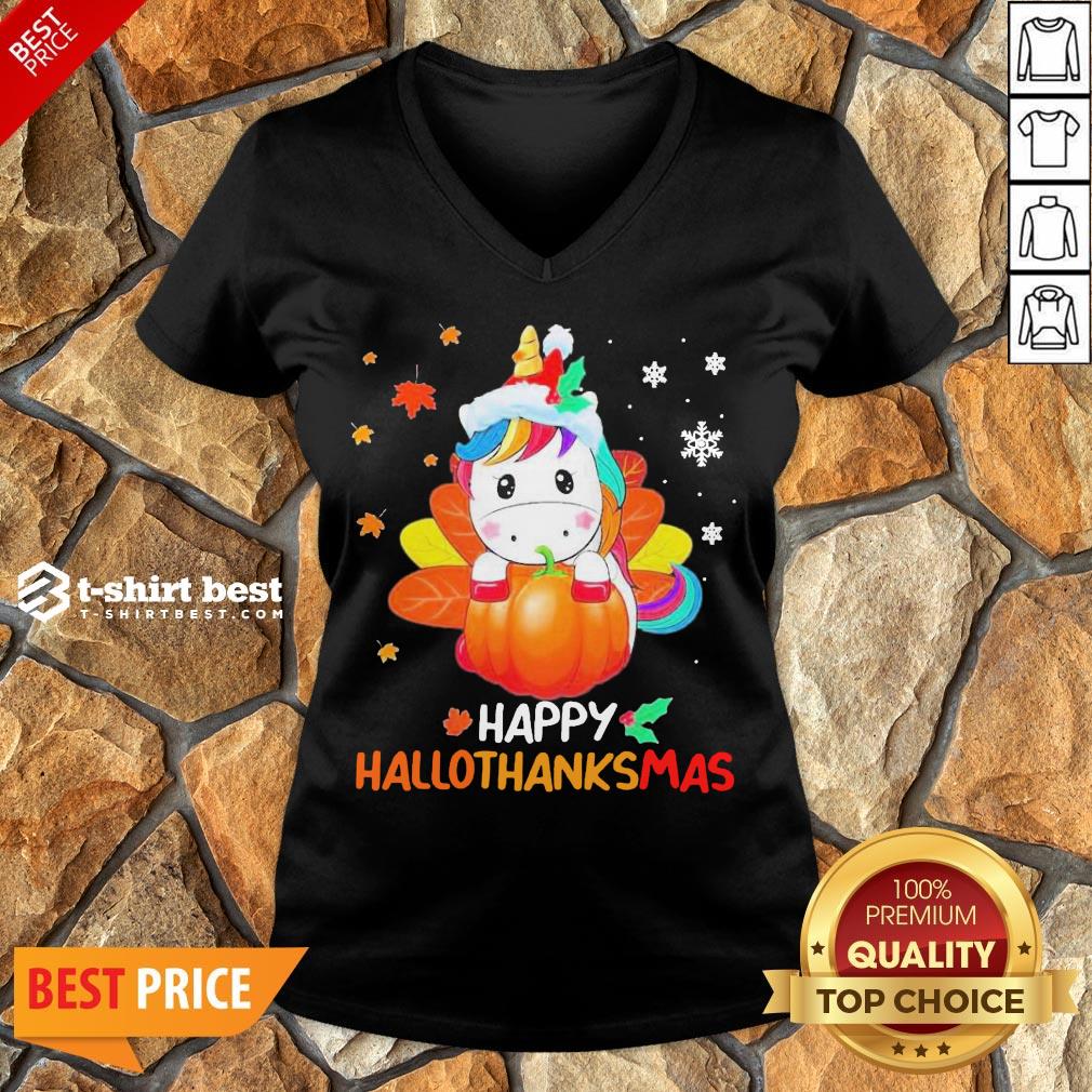Nice Unicorn Happy Hallothanksmas V-neck- Design By T-shirtbest.com