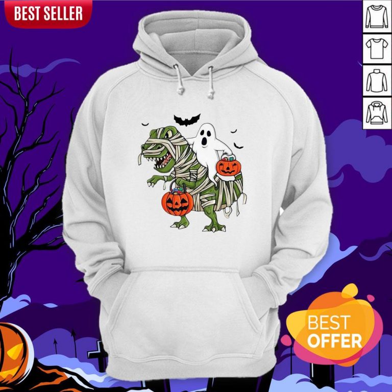 Official Premium Dinosaur T-rex And Ghost Halloween Pumpkin Hoodie