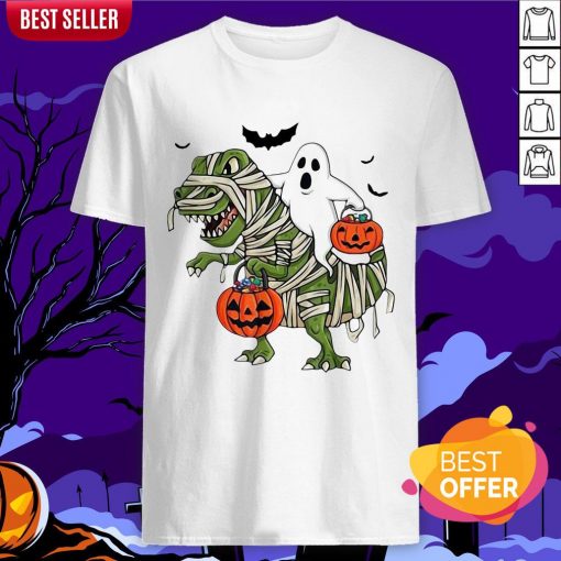 Official Premium Dinosaur T-rex And Ghost Halloween Pumpkin Shirt