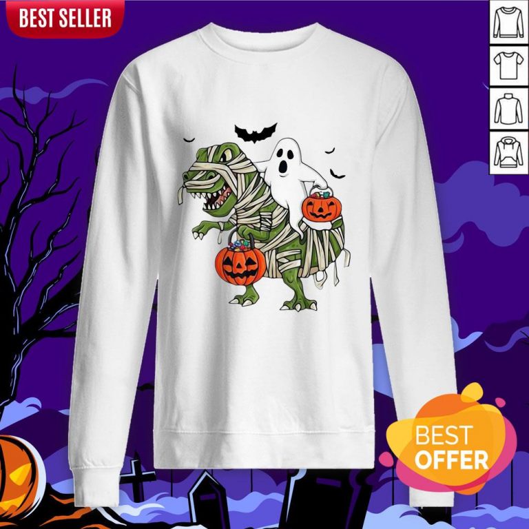 Official Premium Dinosaur T-rex And Ghost Halloween Pumpkin Sweatshirt