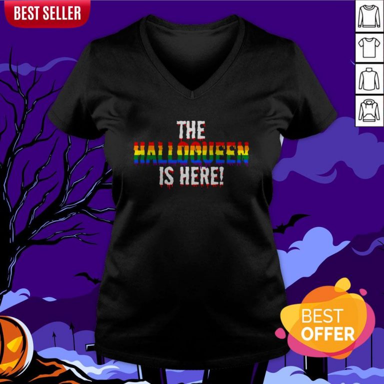 The Halloqueen Is Here Halloween LGBT Rainbow V-neck