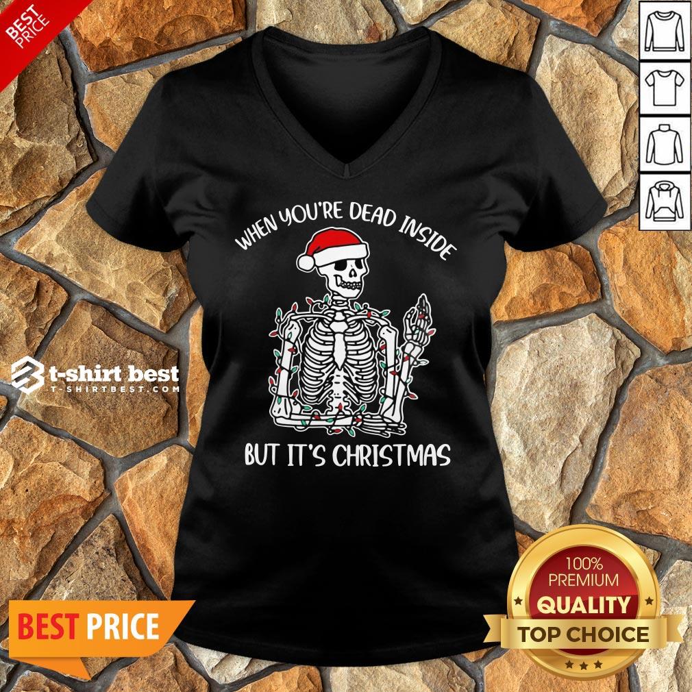 Funny When You're Dead Inside But It's Christmas Skeleton Light V-neck