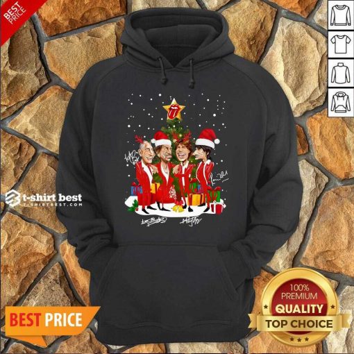 The Rolling Stones Band Music Wear Pajama Santa Christmas Tree Gift Signatures Hoodie - Design By 1tees.com