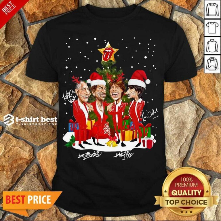 Good The Rolling Stones Band Music Wear Pajama Santa Christmas Tree Gift Signatures Shirt - Design By 1tees.com