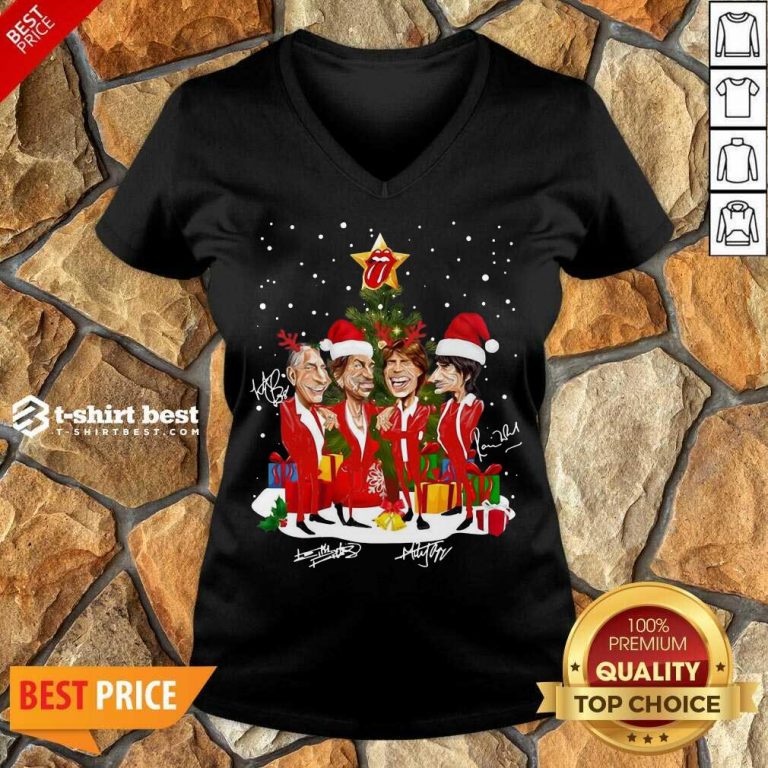 The Rolling Stones Band Music Wear Pajama Santa Christmas Tree Gift Signatures V-neck - Design By 1tees.com