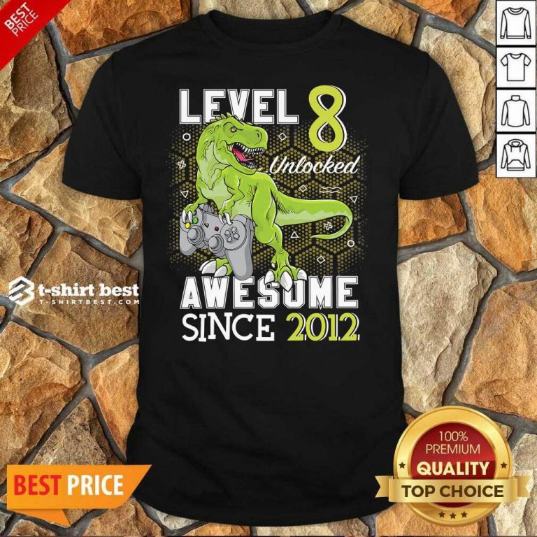 Level 8 Unlocked Awesome Since 2012 Dinosaurs 8 Year Gamer Birthday Shirt