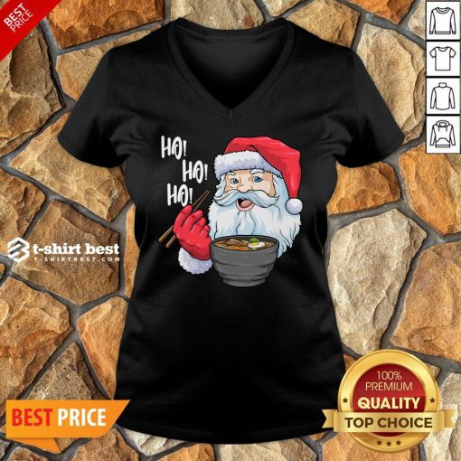 Top Santa Claus Eat Ramen Merry Christmas V-neck