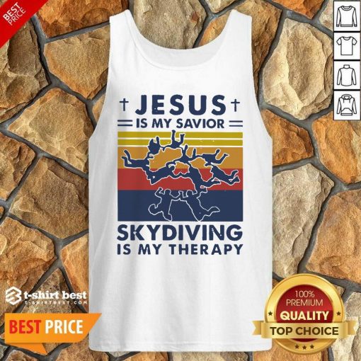 Jesus Is My Savior Skydiving Is My Therapy Vintage Tank Top - Design By 1tees.com
