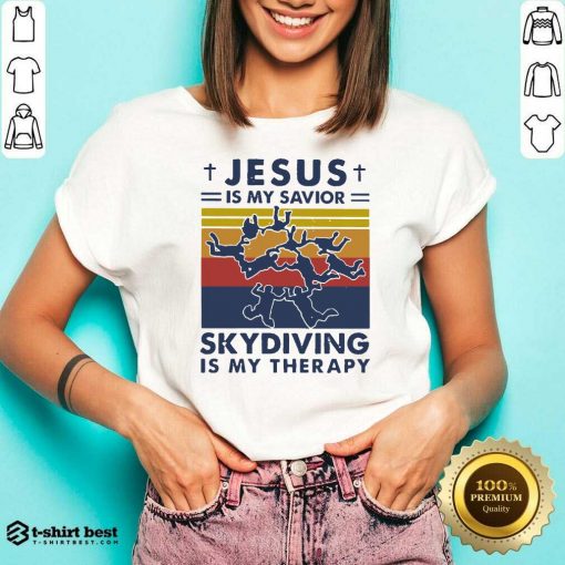 Jesus Is My Savior Skydiving Is My Therapy Vintage V-neck - Design By 1tees.com