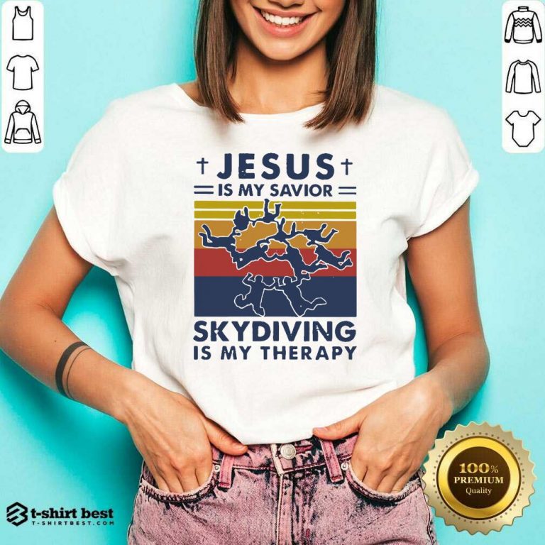 Jesus Is My Savior Skydiving Is My Therapy Vintage V-neck - Design By 1tees.com