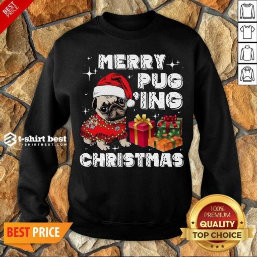 Merry Pugging Christmas With Santa Hat Pug Dog Pugmas Pajama Sweatshirt - Design By 1tees.com