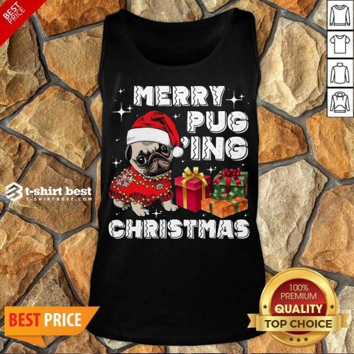 Merry Pugging Christmas With Santa Hat Pug Dog Pugmas Pajama Tank Top - Design By 1tees.com