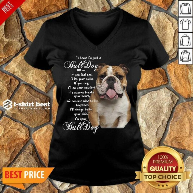 I Know I’m Just A Bulldog But If You Feel Sad I’ll Be Your Smile Funny I Know I’m Just A Bulldog But If You Feel Sad I’ll Be Your Smile V-neck - Design By 1tees.com