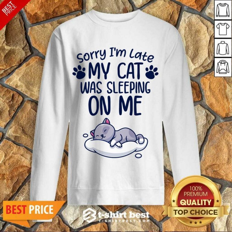 Sorry I'm Late My Cat Sleeping On Me Funny Cat Lovers Gift Sweatshirt - Design By 1tees.com