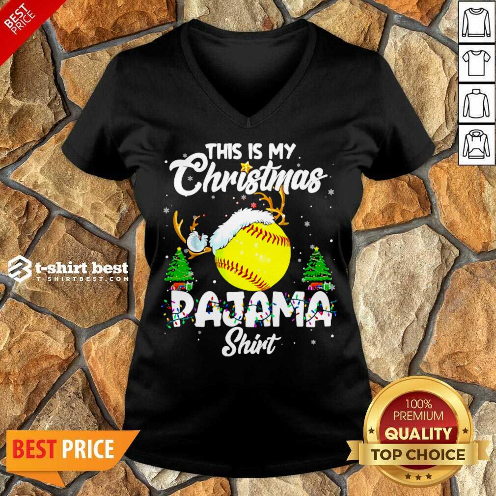 This Is My Christmas Pajama Softball Christmas Pajamas V-neck - Design By 1tees.com