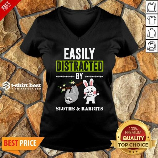 Easily Distracted By Sloths Lover Design Cute Rabbits V-neck - Design By 1tees.com