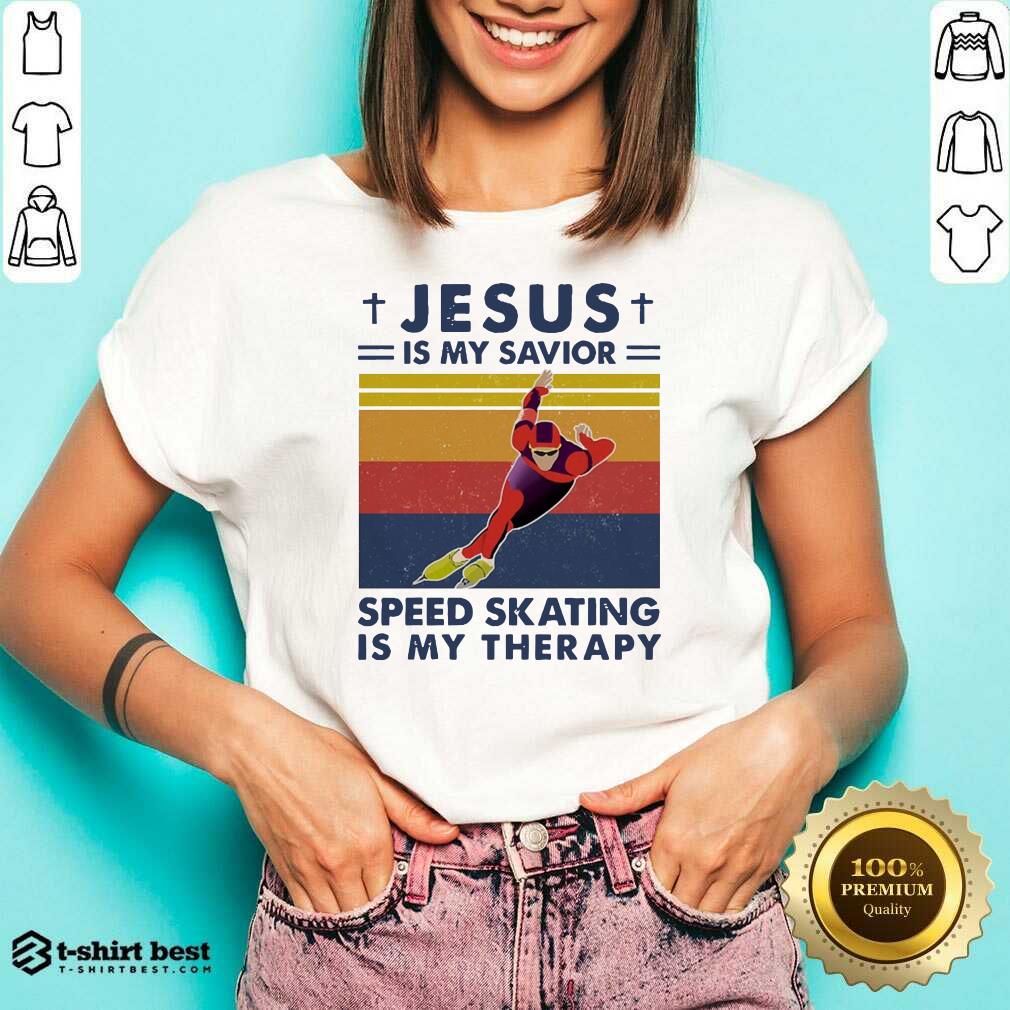 Jesus Is My Savior Speed Skating Is My Therapy Vintage V-neck - Design By 1tees.com