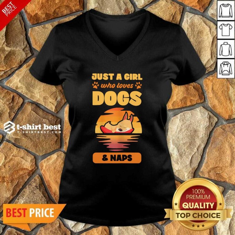 Just A Girl Who Loves Dogs And Naps V-neck - Design By 1tees.com