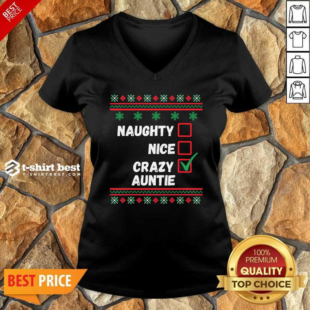 Naughty Nice Crazy Auntie 2020 Ugly Christmas V-neck - Design By 1tees.com
