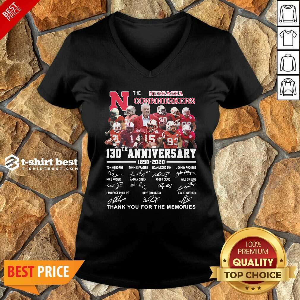 The Nebraska Cornhuskers 130th Anniversary 1890 2021 Signature Thank You For The Memories V-neck - Design By 1tees.com