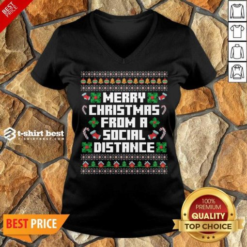 Merry Christmas From A Social Distance V-neck - Design By 1tees.com