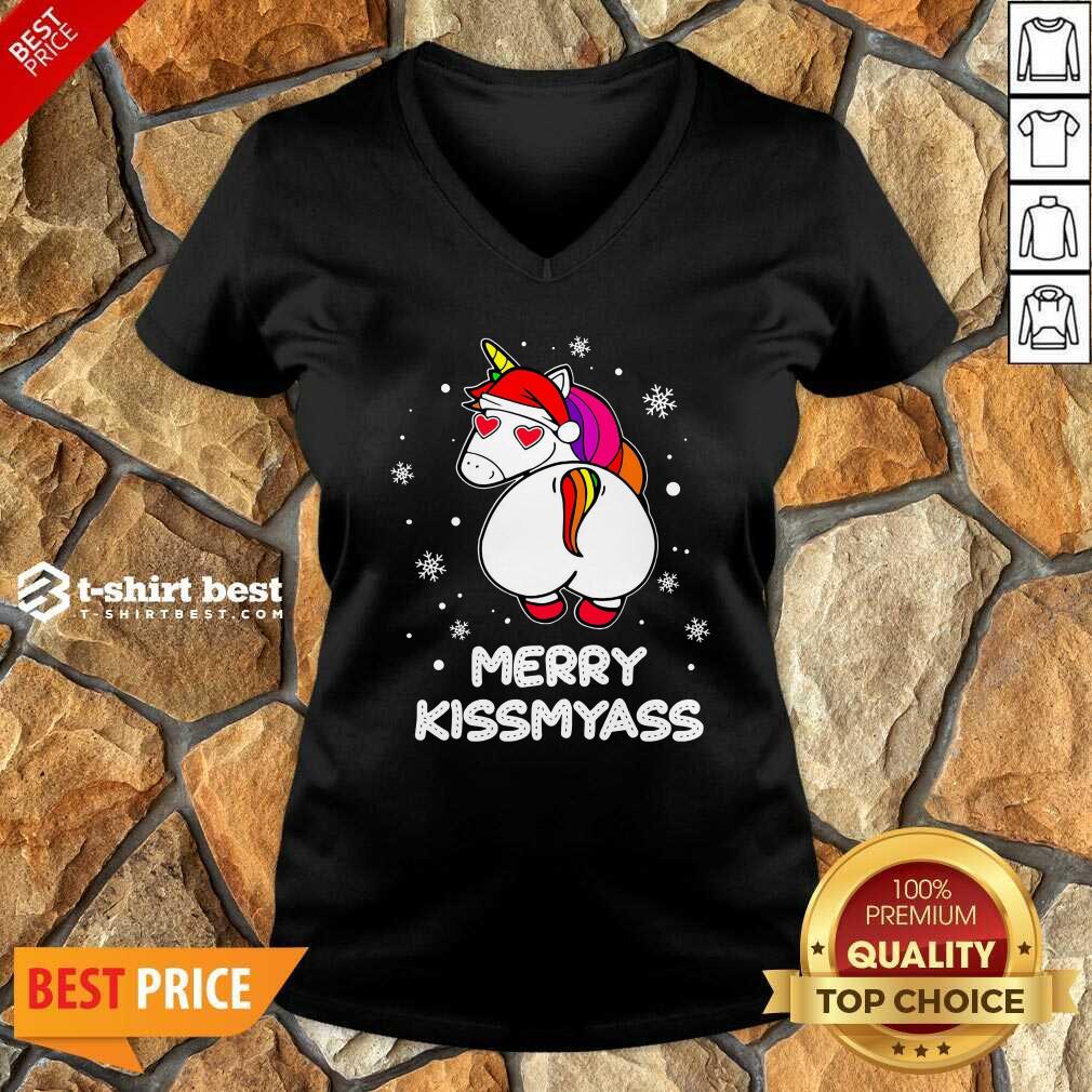 Unicorn Merry Kissmyass Ugly Christmas V-neck - Design By 1tees.com
