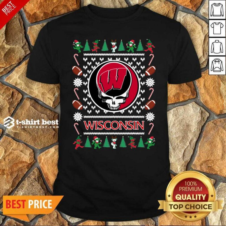 Hot Wisconsin Badgers Grateful Dead Ugly Christmas Shirt - Design By 1tees.com