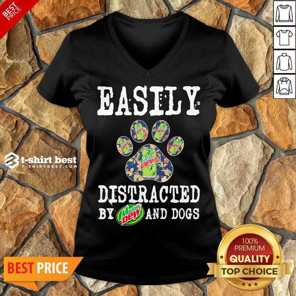 Easily Distracted By Mountain Dew And Dogs V-neck - Design By 1tees.com