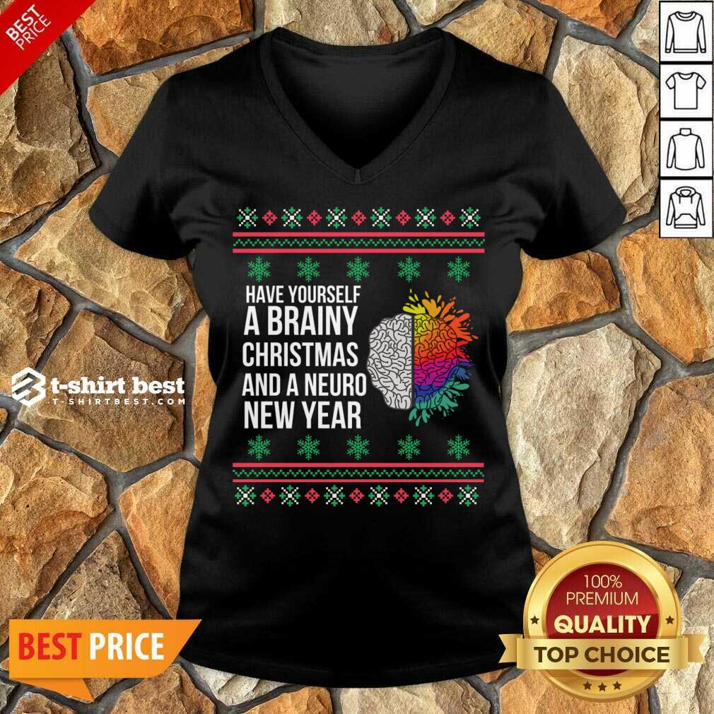 Have Yourself A Brainy Christmas And A Neuro New Year Ugly Christmas Sweater Funny Xmas Gift V-neck - Design By 1tees.com