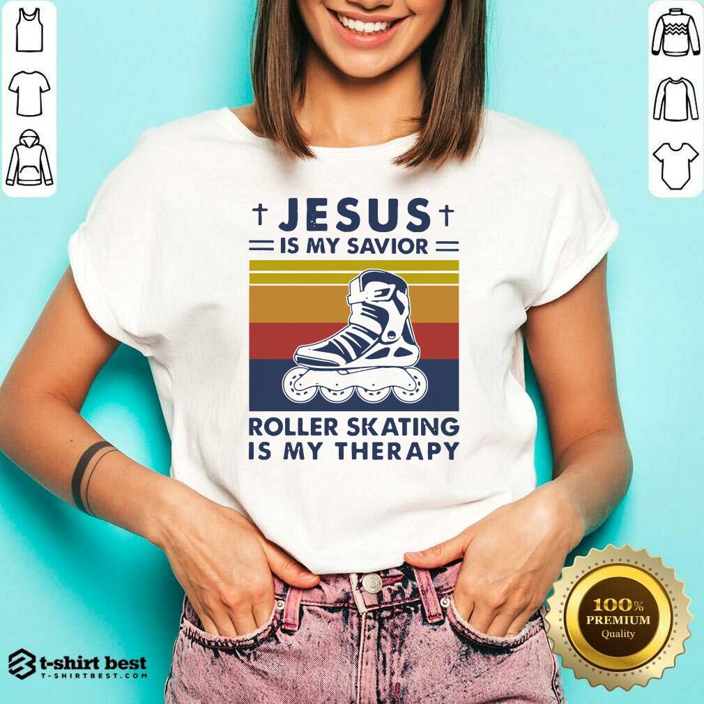 Jesus Is My Savior Roller Skating Is My Therapy Vintage V-neck - Design By 1tees.com