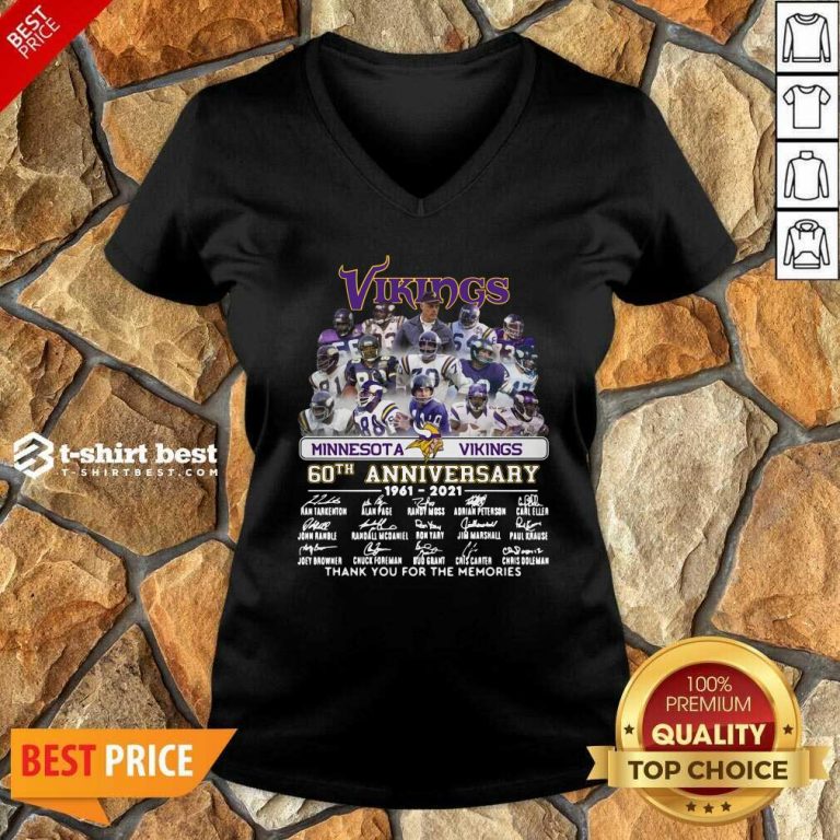 Minnesota Vikings 60th Anniversary Thank You For The Memories Signatures V-neck - Design By 1tees.com