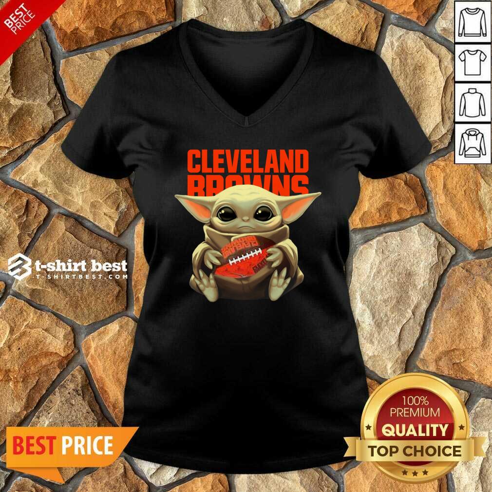 Baby Yoda Hug Rugby Cleveland Browns V-neck - Design By 1tees.com