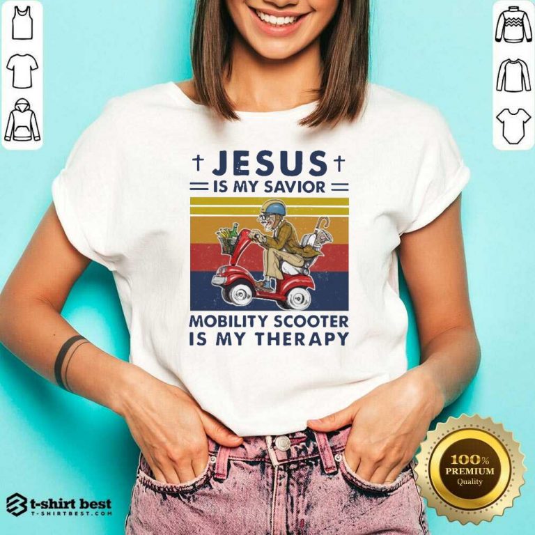 Jesus Is My Savior Mobility Scooter Is My Therapy Vintage V-neck - Design By 1tees.com