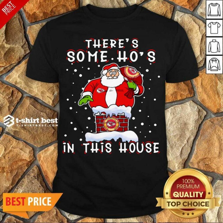 Official Kansas City Chiefs Christmas There Is Some Hos In This House Santa Stuck In The Chimney NFL Youth Shirt - Design By 1tees.com