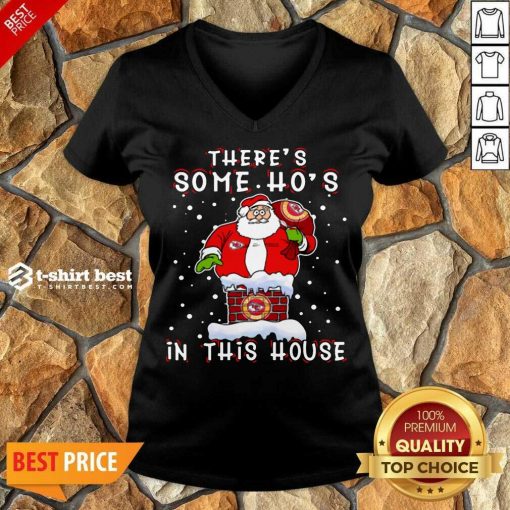 Kansas City Chiefs Christmas There Is Some Hos In This House Santa Stuck In The Chimney NFL Youth V-neck - Design By 1tees.com