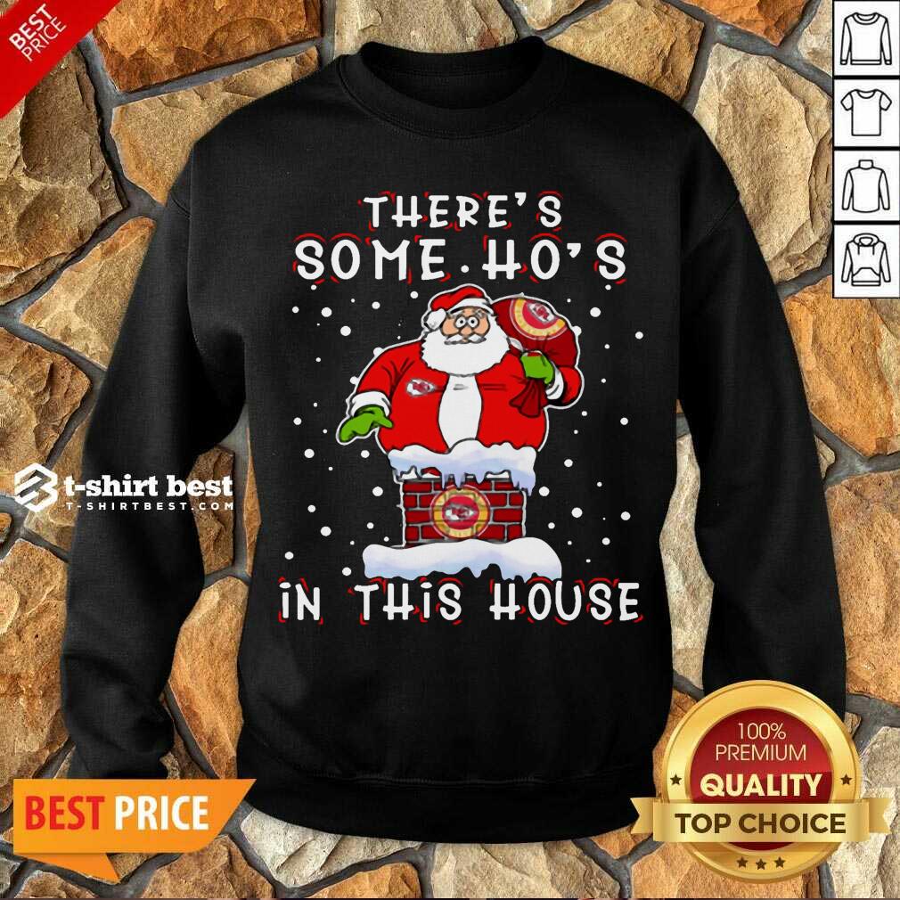 Kansas City Chiefs Christmas There Is Some Hos In This House Santa Stuck In The Chimney NFL Youth Sweatshirt - Design By 1tees.com