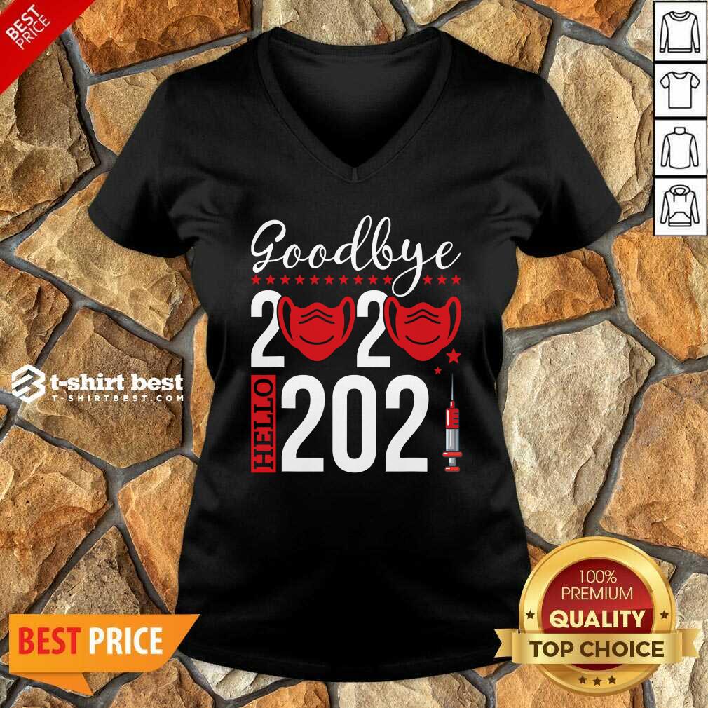 Goodbye 2020 Hello 2021 Mask Vaccine -Happy New Year Eve V-neck - Design By 1tees.com