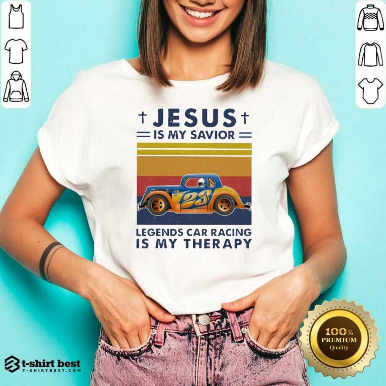 Jesus Is My Savior Legends Car Racing Is My Therapy Vintage V-neck - Design By 1tees.com