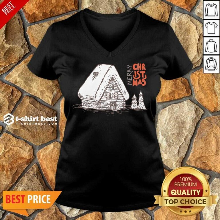 Winter Vacation Home Wooden House Merry Christmas Time V-neck - Design By 1tees.com