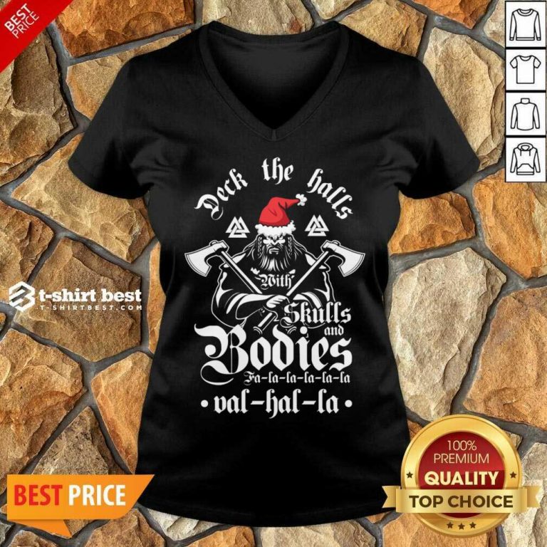 Deck The Halls With Skulls And Bodies Falalala Valhalla Christmas V-neck - Design By 1tees.com