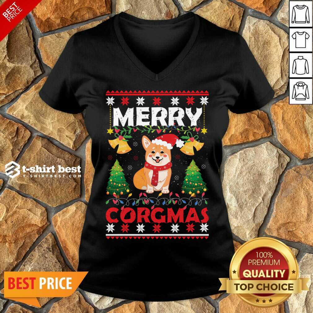 Merry Corgmas For Christmas Season V-neck - Design By 1tees.com