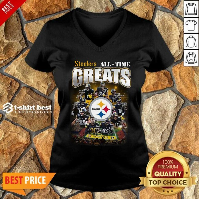 Pittsburgh Steelers All Time Greats Signatures V-neck - Design By 1tees.com
