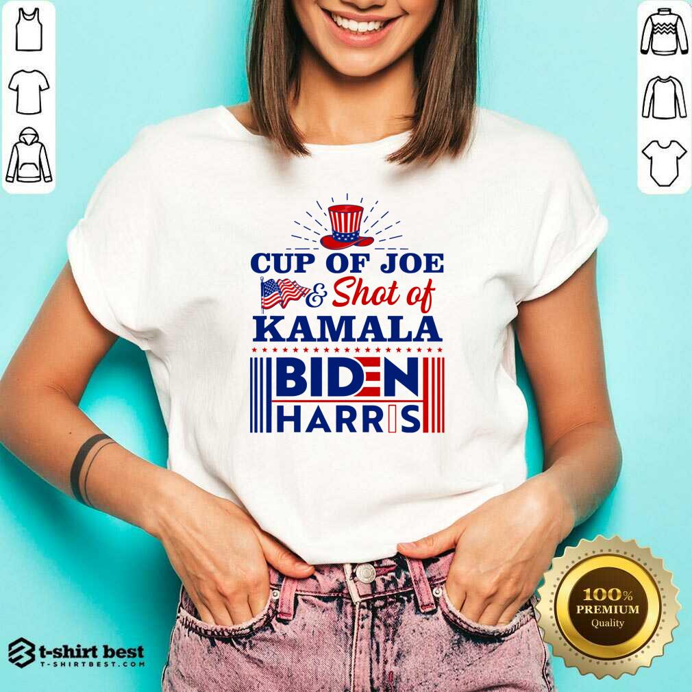 American Flag Cup Of Joe And Shot Of Kamala Biden Harris V-neck - Design By 1tees.com
